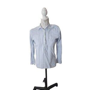 LOFT Linen Cotton top The Softened Womens Long Sleeve Blouse Striped Blue Small